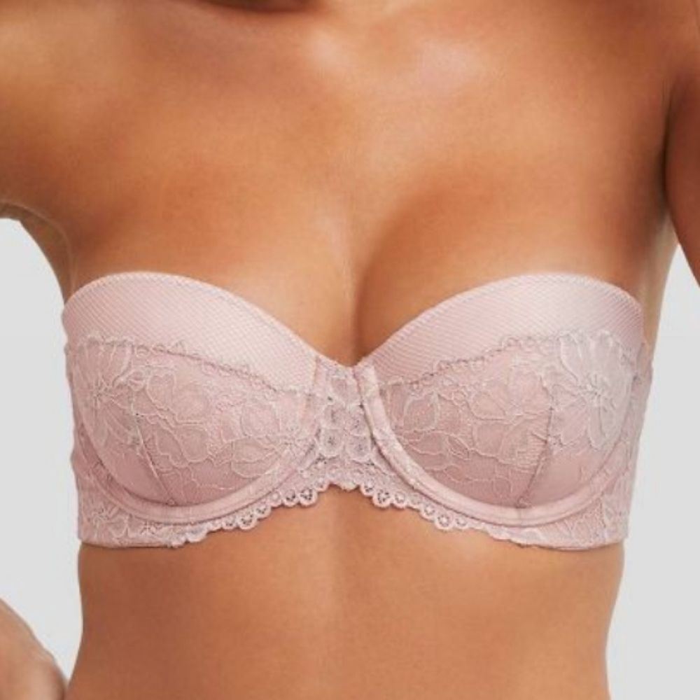 Maidenform Pink Lace Mesh Self Expressions Multiway Strapless Push Up Bra, 34B
